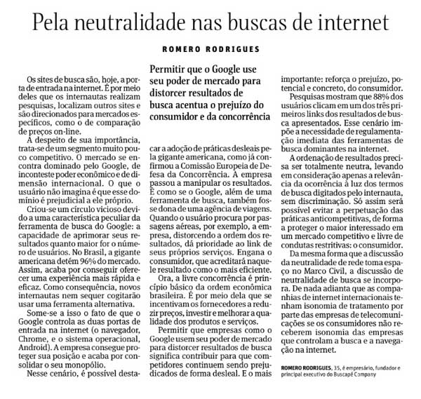 "Pela neutralidade das buscas na internet. Veja também a versão digital. Compartilhe!