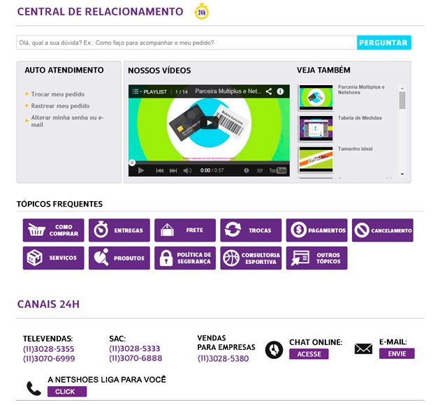Telefone central sales de relacionamento netshoes